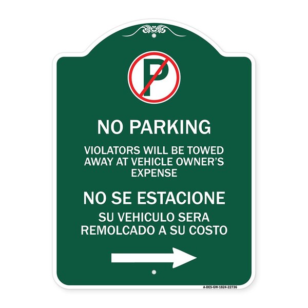 Violators Will Be Towed Away at Vehicle Owners Expense No Se Estacione Su Vehiculo, GW-1824-22736
